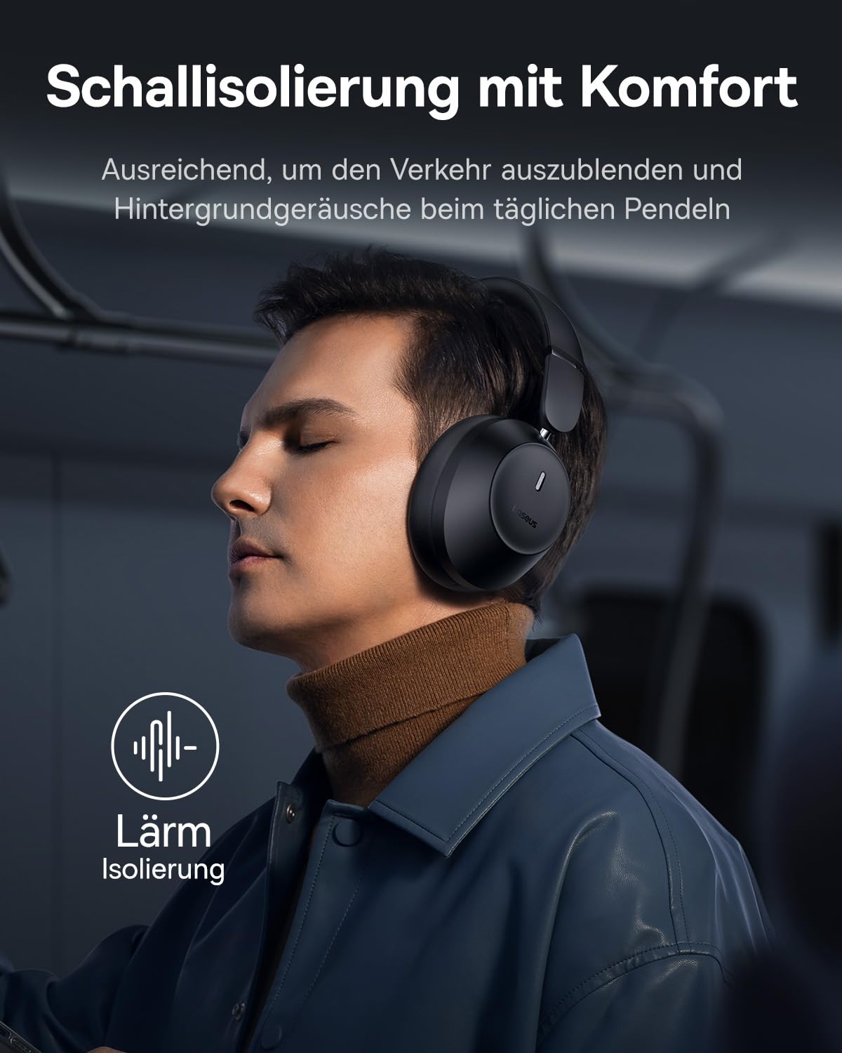 Baseus Bluetooth Kopfhörer Over Ear über dem Ohr mit kraftvollem Bass, 50 Stunden Spielzeit, ENC-Anrufklarheit, Geräuschisolierung, bequemer Passform, leichtem, faltbarem Kopfhörer