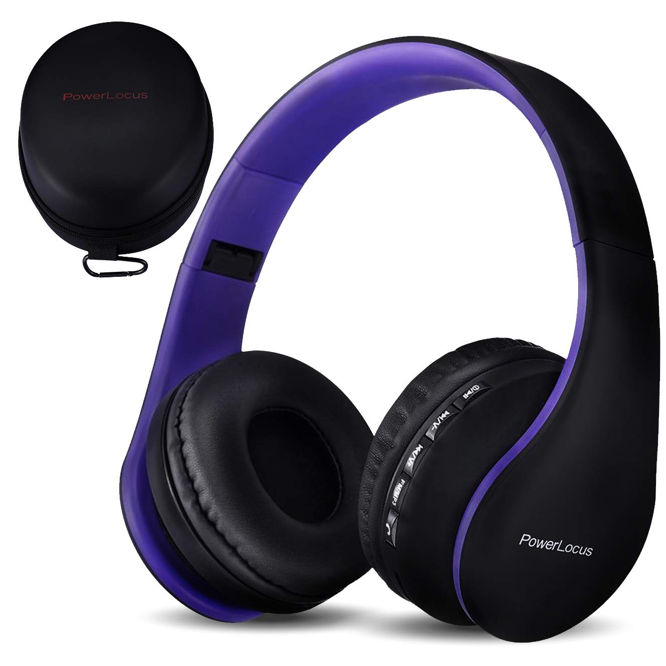 PowerLocus Bluetooth Kopfhörer Over Ear, Kabellose Kopfhörer, HiFi Stereo, Faltbare Kopfhörer mit Mikrofon, weiche Ohrpolster, Micro SD/TF, FM Radio für iPhone/Android/Tablet/Laptop (Schwarz/Lila)