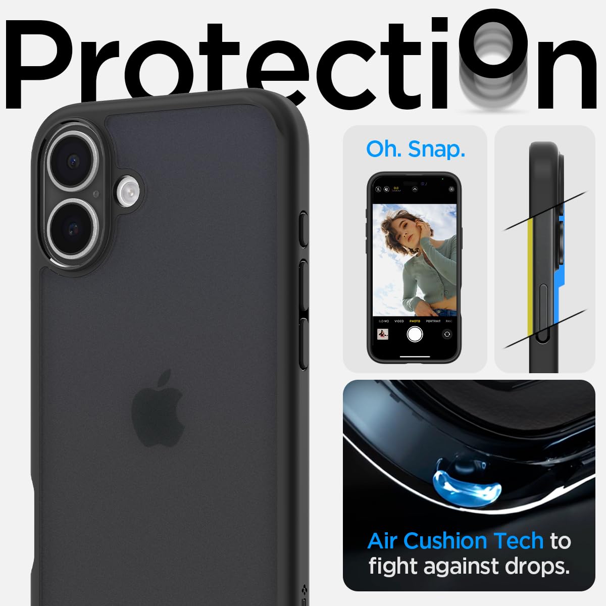 Spigen für iPhone 16 Plus Hülle [Anti-Yellowing] Ultra Hybrid Case Handyhülle Schutzhülle Cover Transparent Durchsichtig Dünn Slim -Frost Black