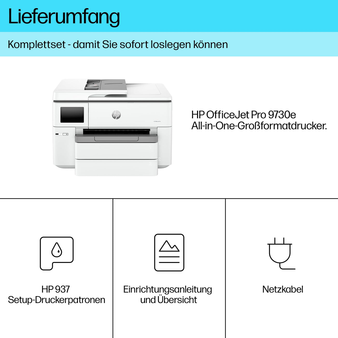 HP OfficeJet Pro 9730e A3-Multifunktionsdrucker (Drucken, Scannen und Kopieren bis A3), 3 Monate gratis drucken mit HP Instant Ink inklusive, HP+, Fax, WLAN, LAN, Duplex, Airprint, Grau-Weiß