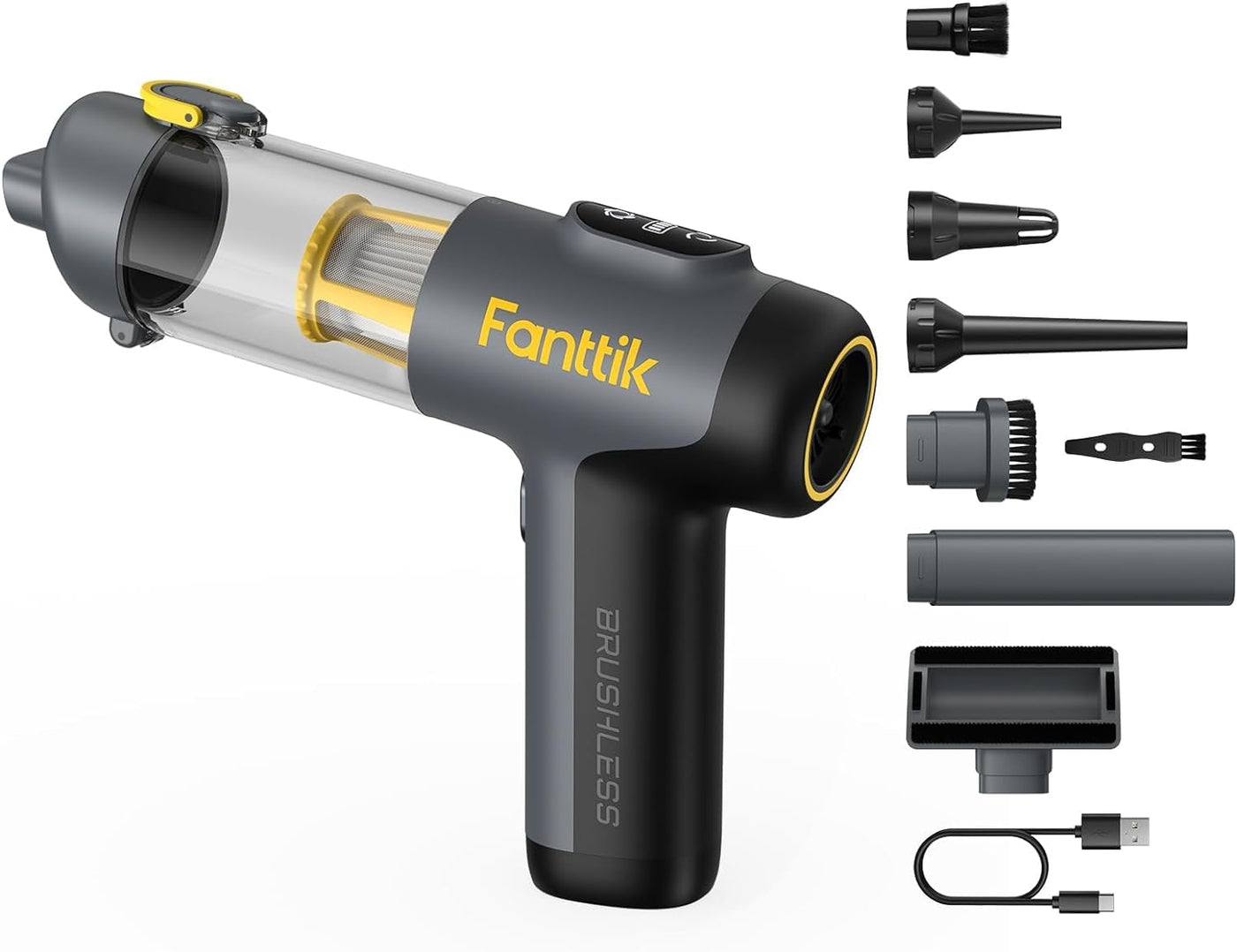 Fanttik Slim V9 Mix 4-in-1 Handstaubsauger Akku Kabellos 12000 PA Autostaubsauger mit Intelligentem LCD-Display Display Tragbarer Mini Handsauger Tischstaubsauger Für Auto, Haus & Tierhaar Reinigung