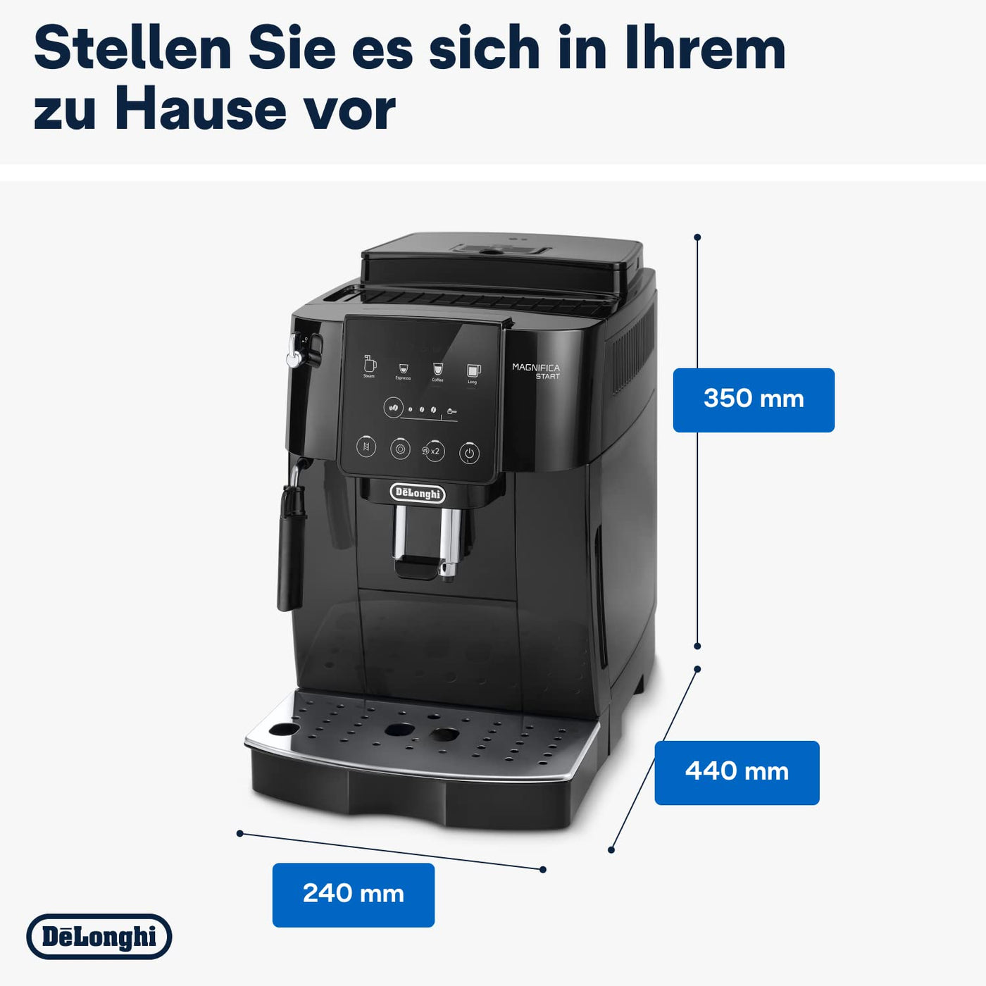 De'Longhi Magnifica Start ECAM222.20.B, Kaffeevollautomat mit Milchaufschäumdüse, für Cappuccino, mit Espresso-Direktwahltase und 2x Espresso Funktion, 13-stufiges Kegelmahlwerk, 1450 W, Schwarz