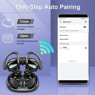 Bluetooth 5.4 Kopfhörer Sport, Kopfhörer Kabellos Bluetooth 75Std mit HD Mic, 3D Raumklang Stereo Kopfhörer Bluetooth in Ear, LED-Anzeige/IP7 Wasserdich Earbuds,2024 ENC Noise Cancelling Lauf Ohrhörer
