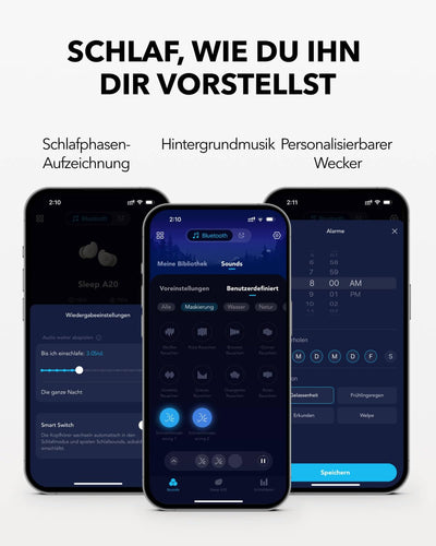 soundcore Schlaf-Earbuds Sleep A20 von Anker, Geräuschblockierung, Seitenschläfer, 80h Wiedergabe, Schlaf-Analyse, personalisierbare Weckfunktion, Bequemes flaches Design