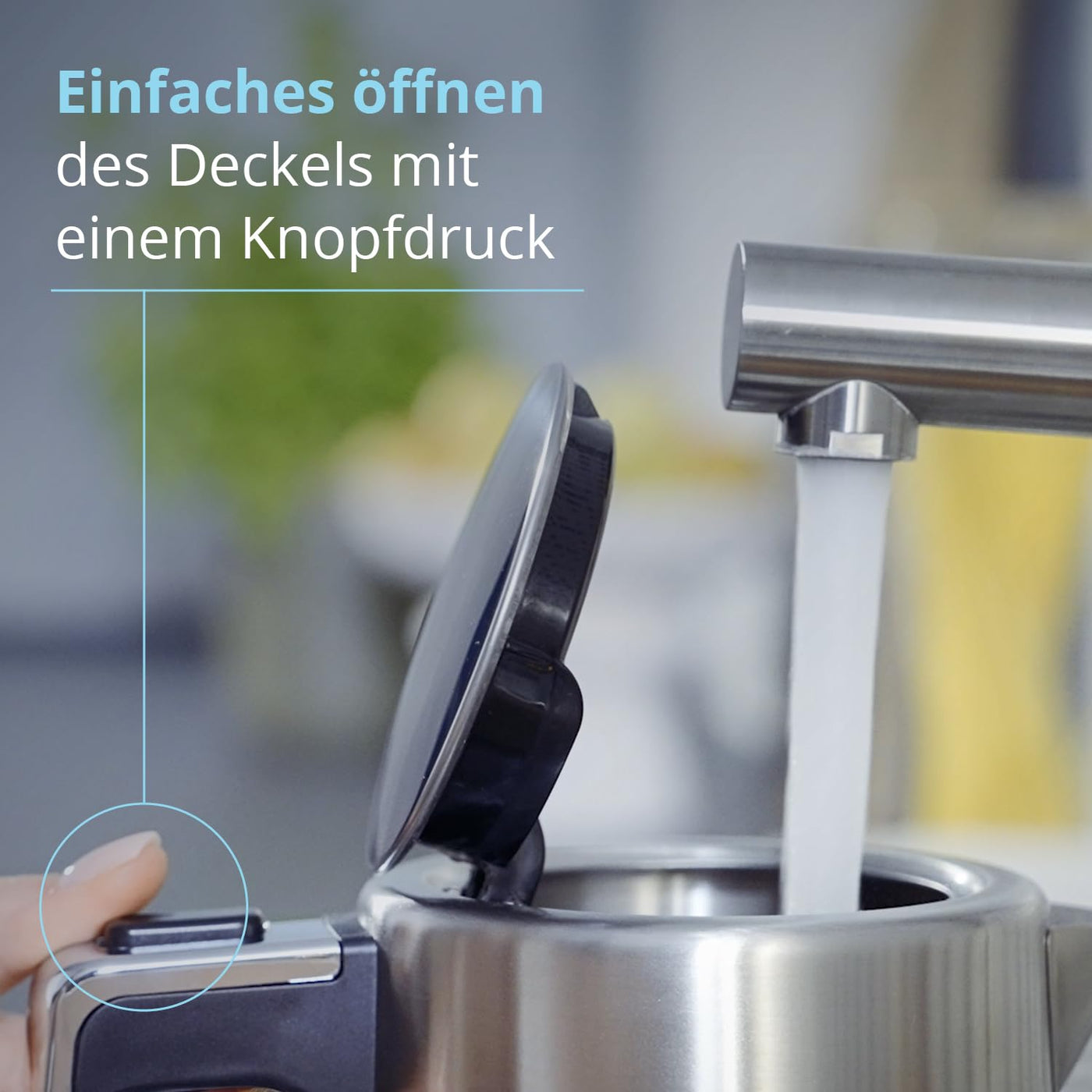 KHG Wasserkocher WK-105 ES Edelstahl, 1 Liter, abwaschbarer Kalkfilter, Wasserstandsanzeige, Öffnen per Knopfdruck, Trockengehschutz & Abschaltautomatik, verdecktes Heizelement, BPA-frei, 2200 Watt