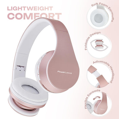 Bluetooth Kopfhörer, PowerLocus Over Ear Wireless Bluetooth Kopfhörer Faltbar Kabellose On Ear Ohrhörer Headset Aux-Unterstützung mit Mikrofon Freiscprechfunktion für iPhone, Android, PC (Rose Gold)