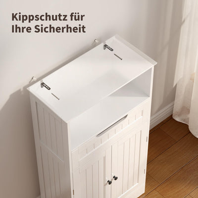 Bealife Badezimmerschrank, Badezimmer-Aufbewahrungsschränke mit großer Schublade, 2 Türen mit verstellbaren Regalen für Badezimmer, Wohnzimmer, Schlafzimmer, 108 x 60 x 30 cm, Weiß