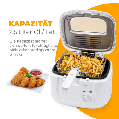 Clatronic® Fritteuse mit 2,5L Kapazität | Friteuse mit Fett | Friteuse Öl mit Geruchs- und Fettdunstfilter & Antihaft-Ölbehälter | Stufenlos regelbarer Thermostat | Fritteuse mit Öl - FR 3771