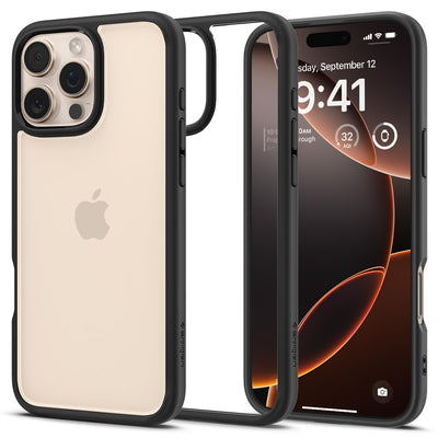 Spigen für iPhone 16 Pro Max Hülle [Anti-Yellowing] Ultra Hybrid Case Handyhülle Schutzhülle Cover Transparent Durchsichtig Dünn Slim -Matte Black