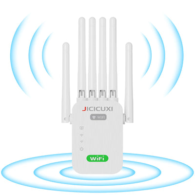 WLAN Verstärker WLAN Extender WLAN Verstärker für bis zu 5.000 m² und 50 Geräte mit 6 Antennen und Steckern WiFi Internet Booster Kompatibel Allen WLAN Geräten-Weiß