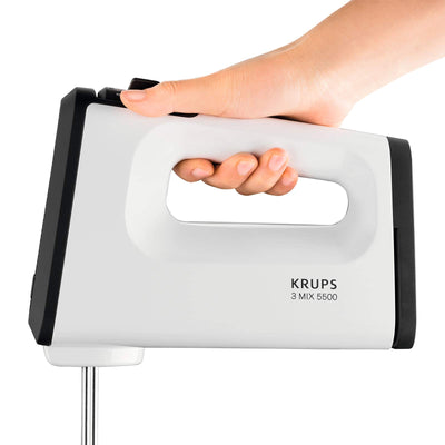 Krups 3 Mix Handmixer GN5021 | 500 W | 5 Geschwindigkeiten | mit Turbostufe | Ergonomischer Griff | Schneebesen & Knethaken aus Edelstahl | Weiß