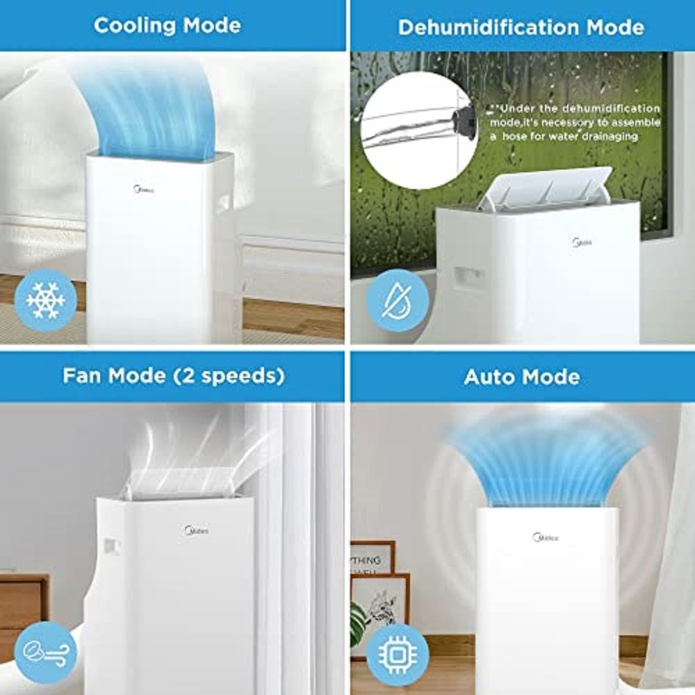 Midea Mobiles Klimagerät Silent Cool 26 Pro, 9000 BTU 2,6kW, Kühlen&Ventilieren&Entfeuchten, Raumgröße bis 88m³(33㎡), Mobile Klimaanlage mit Abluftschlauch, Weiß