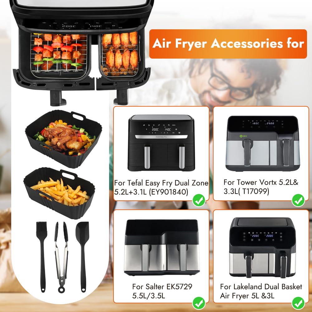 YQL Heißluftfritteuse Zubehör für Philips Airfryer 3000/Tefal EY9018 Dual Easy Fry, Silikonform Heißluftfritteuse & Airfryer Rack & Andere Airfryer Zubehör für Tefal 5,2/3,1 L, Philips NA350/00 (7PCS)