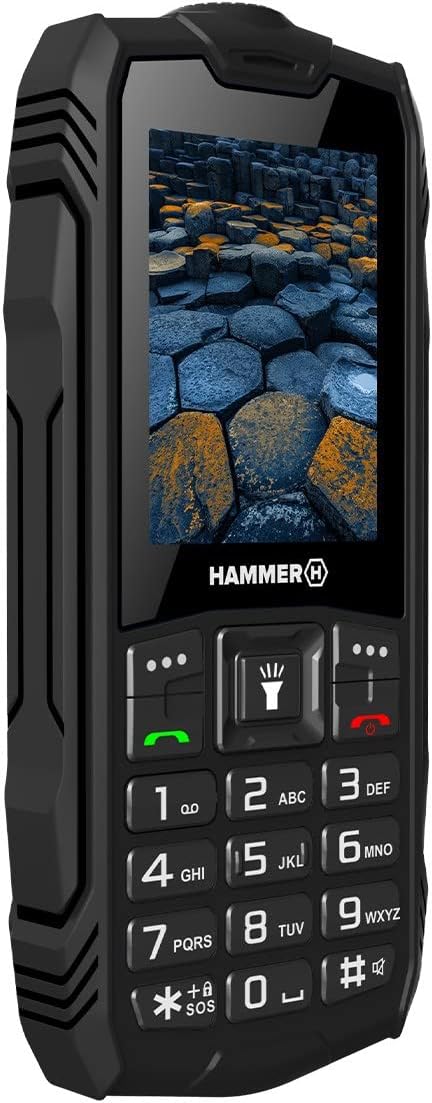 Hammer H Basalt Outdoor Handy ohne Vertrag, 2.4 Zoll Farbdisplay, Robust, Mega Batterie 1800 mAh, Wasserdicht (IP68), Stoßfest, Baustellen Tasten, Taschenlampe, Dual SIM, Tastenhandy - Schwartz