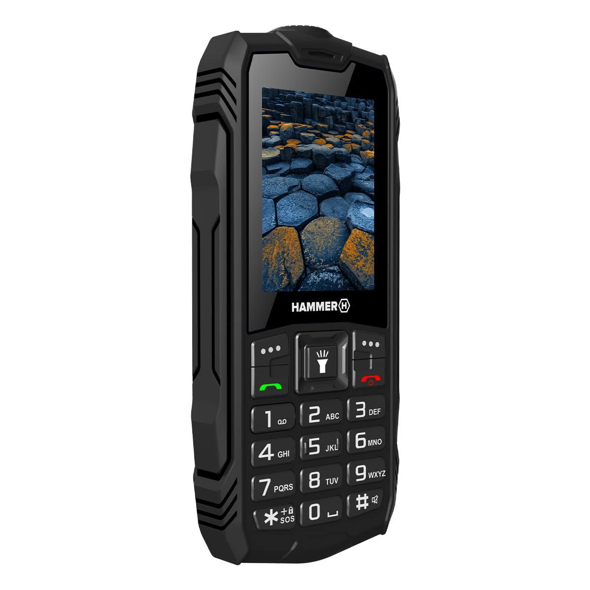 Hammer H Basalt Outdoor Handy ohne Vertrag, 2.4 Zoll Farbdisplay, Robust, Mega Batterie 1800 mAh, Wasserdicht (IP68), Stoßfest, Baustellen Tasten, Taschenlampe, Dual SIM, Tastenhandy - Schwartz