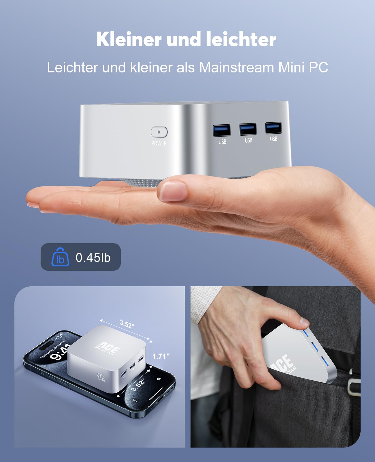 ACEMAGICIAN T8Plus Mini PC,12th Gen Ιntel Alder Lake N100 Mini PC (bis zu 3,40 GHz),12GB LPDDR5 256GB M.2 SSD Pocket Mini PC mit W11 Pro l Dual RJ45 | 4K HDMI*3 | WiFi 5 für Zuhause/Büro/Schule