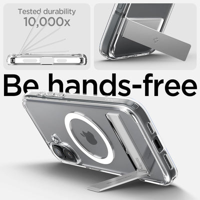 Spigen [All-in-One Ständer für iPhone 16 Plus Hülle Ultra Hybrid S MagFit für MagSafe [Verbesserte Magnestärke] Stoßfest Kratzfest Handyhülle Case -Crystal Clear