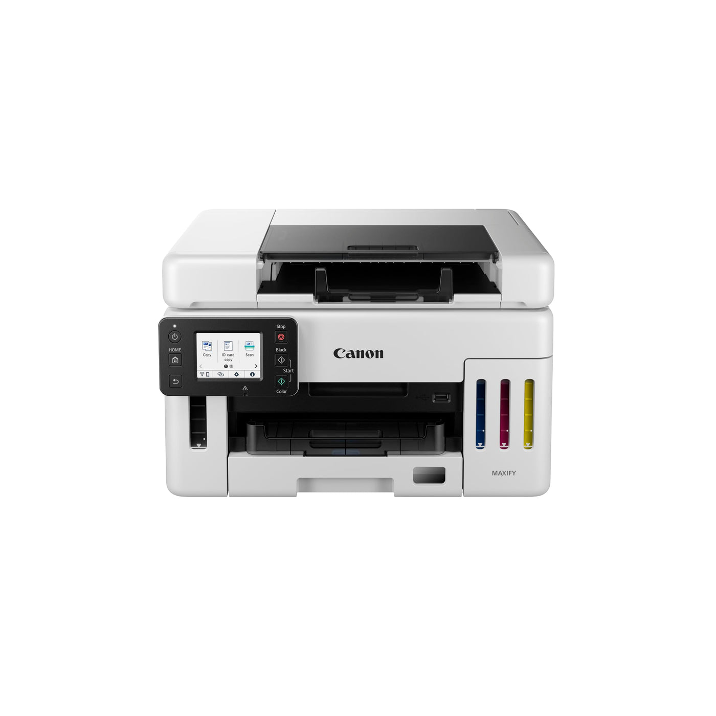 Canon MAXIFY GX6550 Tintenstrahldrucker 3-in-1 Multifunktionsgerät MegaTank (Drucker, Scanner, Kopierer, WLAN, LAN, Cloud, Duplexdruck, Duplex ADF, 350 Blatt Kapazität, Wischfeste Ausdrucke) weiß