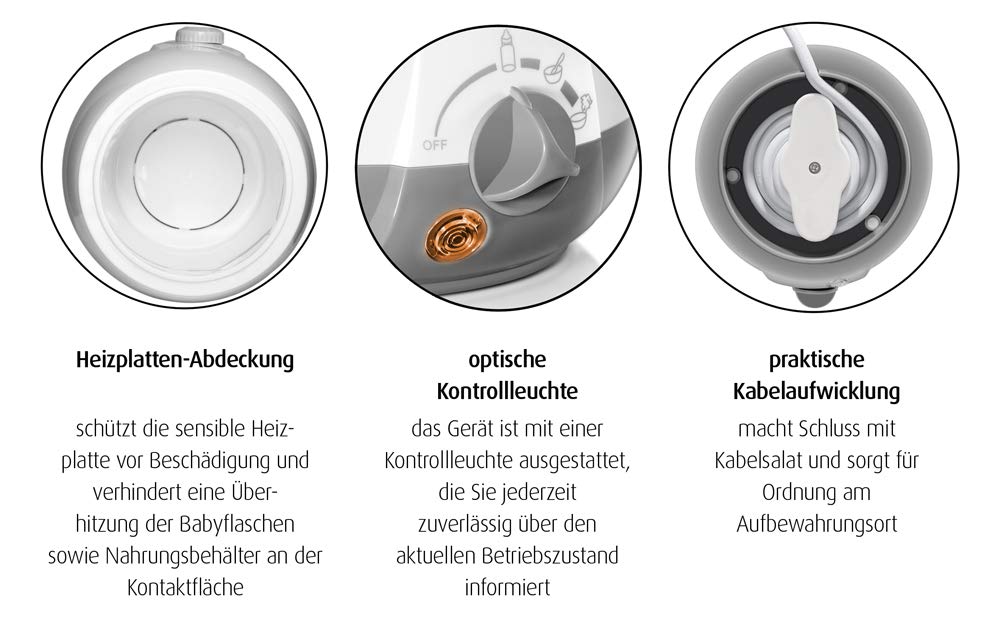 reer Babykostwärmer Simply Hot für Fläschchen und Gläschen, mit Warmhaltefunktion, Weiß/Grau, 1 Stück (1er Pack)