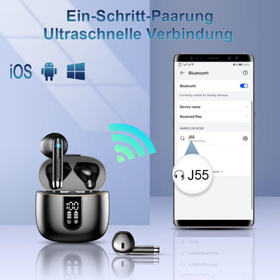 Bluetooth 5.3 Kopfhörer, In Ear Kopfhörer Kabellos mit 4 Mic, 48H Tiefer Bass Spielzeit Wireless Earbud, LED-Anzeige, Bluetooth Ohrhörer mit ENC Noise Cancelling, IP7 Wasserdicht Kopfhörer Sport USB-C