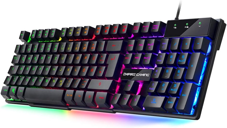 EMPIRE GAMING - PC Tastatur - K300 QWERTZ– 105 halbmechanische Tasten, Davon 19 Anti-Ghosting-Tasten, 12 Multimedia-Shortcuts, LED-RGB-Rückbeleuchtung