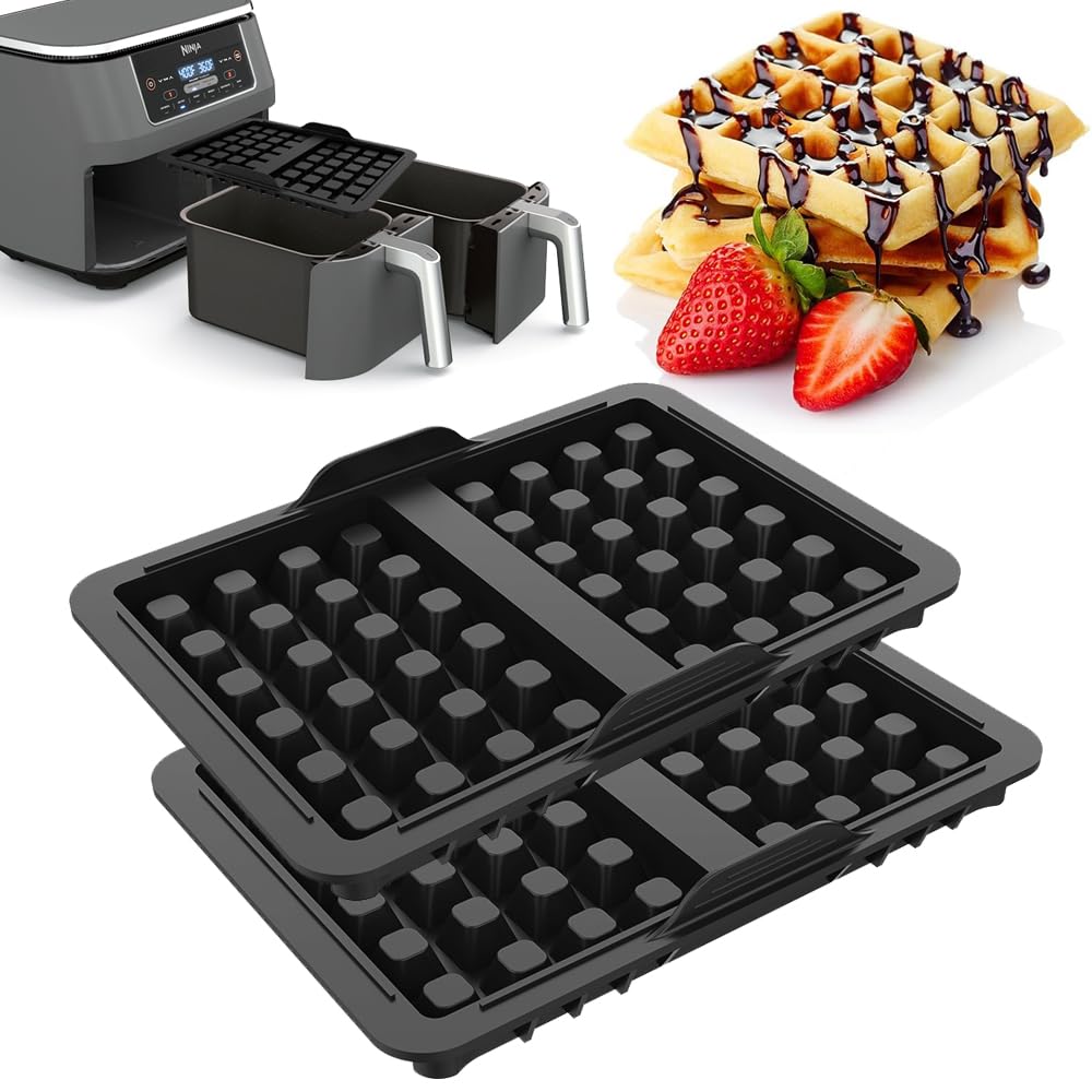 ROMANVIC Ninja Heißluftfritteuse Zubehör,2 Stück Ninja Airfryer Zubehör mit Ninja AF400EU, AF451EU, SL400EU, und AF500DE, Doppelt Backschaleneinsatz aus Silikon, Belgische Waffeleisen Silikon Zubehör