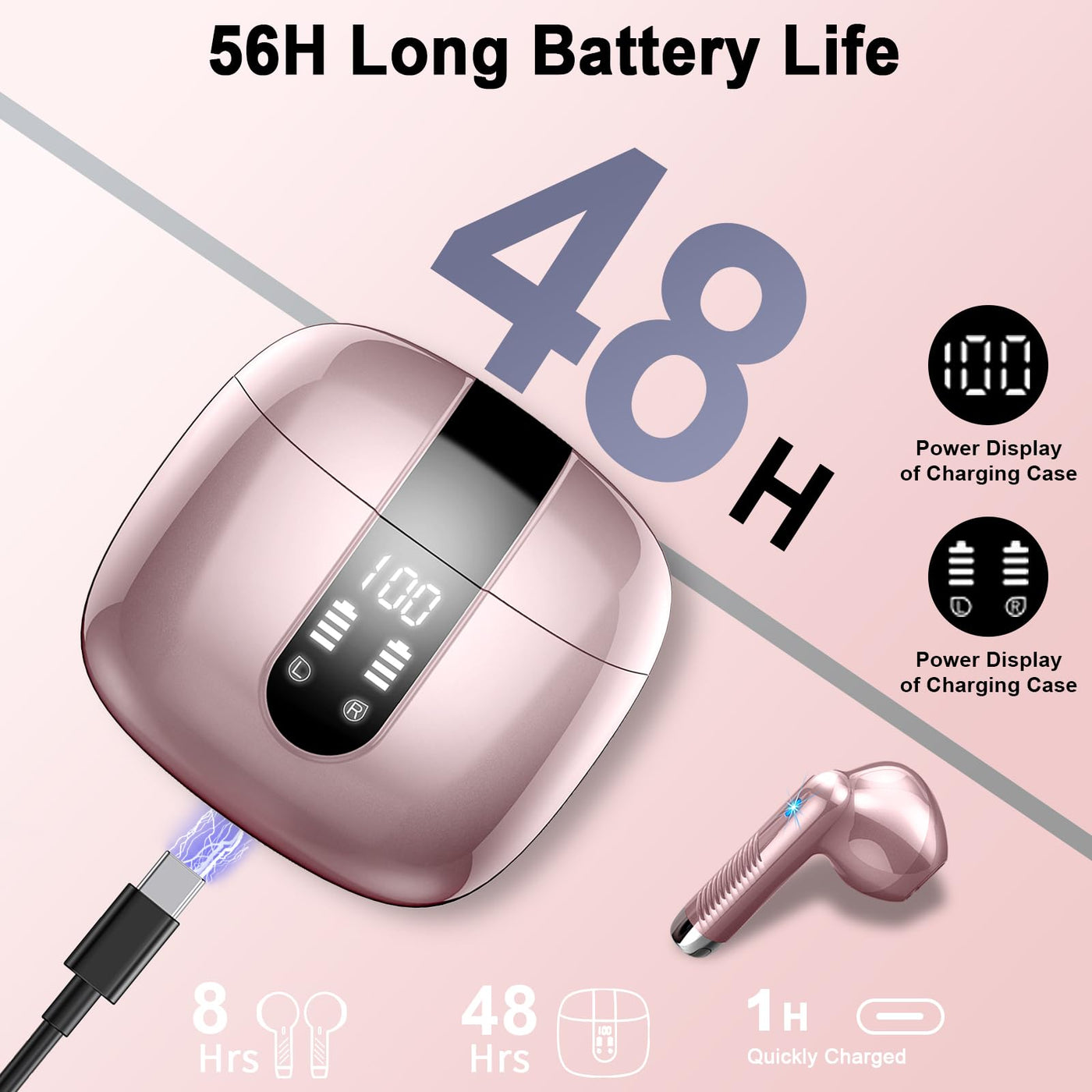 Bluetooth Kopfhörer, In Ear Kopfhörer Kabellos Bluetooth 5.3 Kabellose Kopfhörer mit 4 Mic, 2023 Neue ENC Noise Cancelling Wireless Earbuds 48H Tiefer Bass, IP7 Wasserdicht Ohrhörer LED-Anzeige