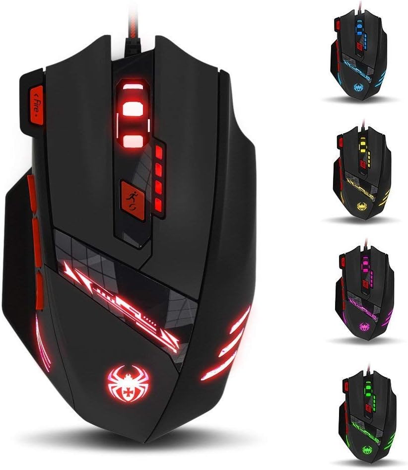 Souris de jeu Zelotes T90 9200 DPI, 8 boutons programmables, LED multimode, souris de jeu USB, réglage du poids pour les joueurs professionnels