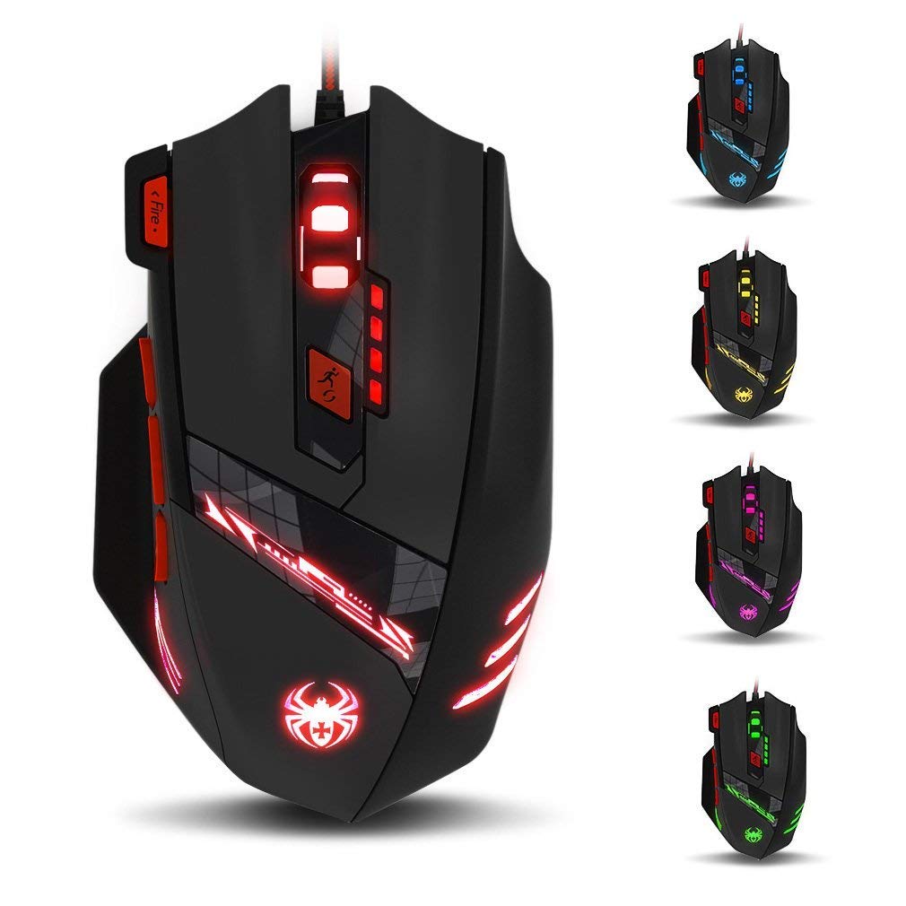 Souris de jeu Zelotes T90 9200 DPI, 8 boutons programmables, LED multimode, souris de jeu USB, réglage du poids pour les joueurs professionnels