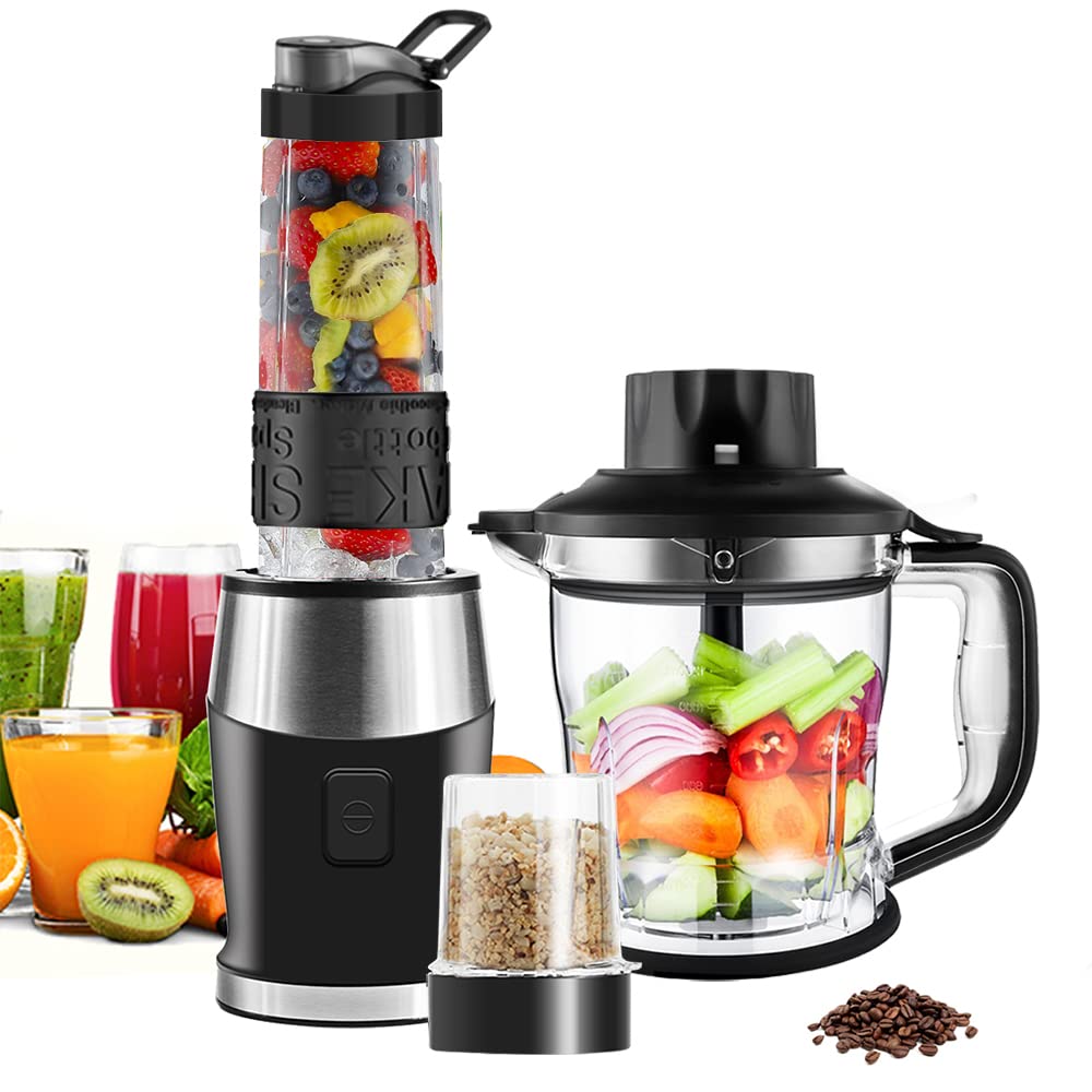 WAWORIO Mixer Smoothie Maker, 700 Watt Standmixer Smoothie Mixer, Multifunktion Smoothiemaker/Fleisch Zerkleinerer/Ice Crusher/Kaffeemühle mit 570ml Sport-Flasche BPA frei Tritan