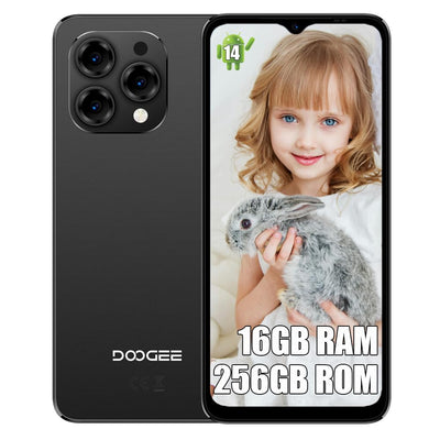 DOOGEE N55 PRO Unlocked Smartphone Ohne Vertrag 2024, 16GB + 256GB 1T-Erweiterung, Android 14, 13MP Kamera + 8MP, 6.56 Zoll, 5150mAh Akku, NFC Simlockfreie Handys 4G Phones Face ID Schwarz