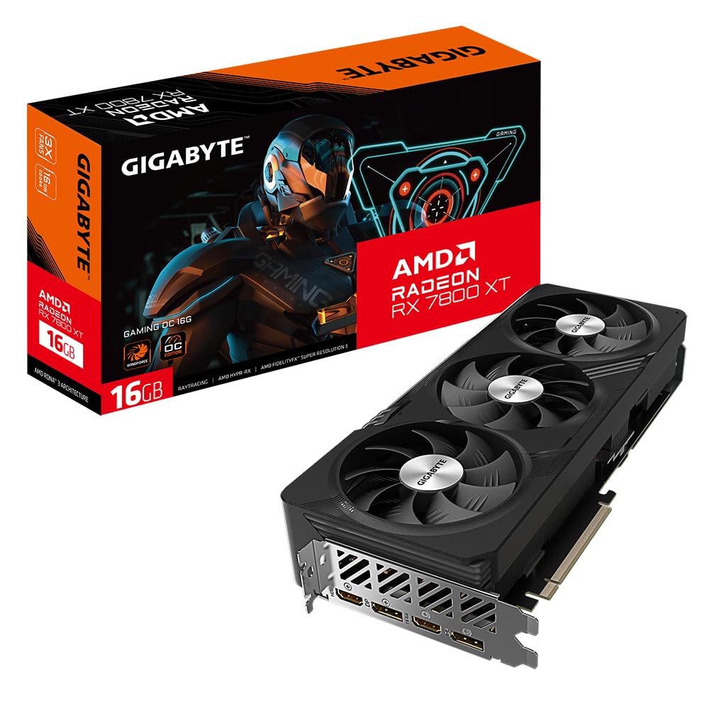 Gigabyte Radeon RX 7800 XT Gaming OC 16 GB Grafikkarte - 16 GB GDDR6 256-Bit, Windforce-Kühlsystem, Metallrückplatte, DP 2.1, HDMI 2.1, AMD RDNA 3 Architektur, GV-R78XTGAMING OC-16GD