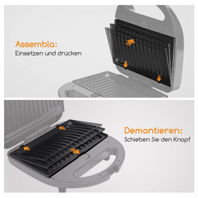 Sandwichmaker 3 in 1, Sandwichtoaster, Kontaktgrill, Waffeleisen 3 in 1, 3 Abnehmbare, Spülmaschinengeeignete und Antihaftbeschichtete Grillplatten, Dreieckig Sandwich Maker 30JVU, 750 W