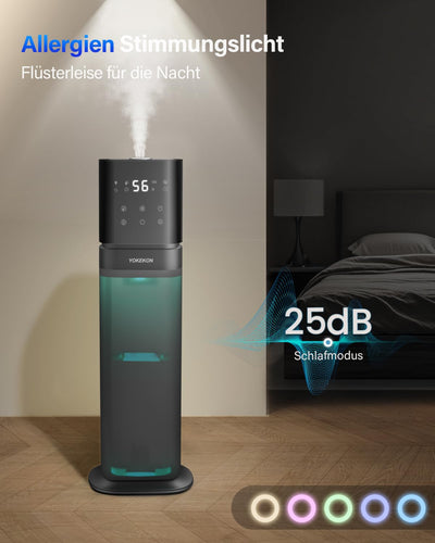 YOKEKON Luftbefeuchter 8L mit Oberbefüllung für Schlafzimmer - Timer, Sanlight, Schlafmodus, Humidifier, Aroma-Disk, 360° Drehbare Doppeldüse, ätherisches Öl