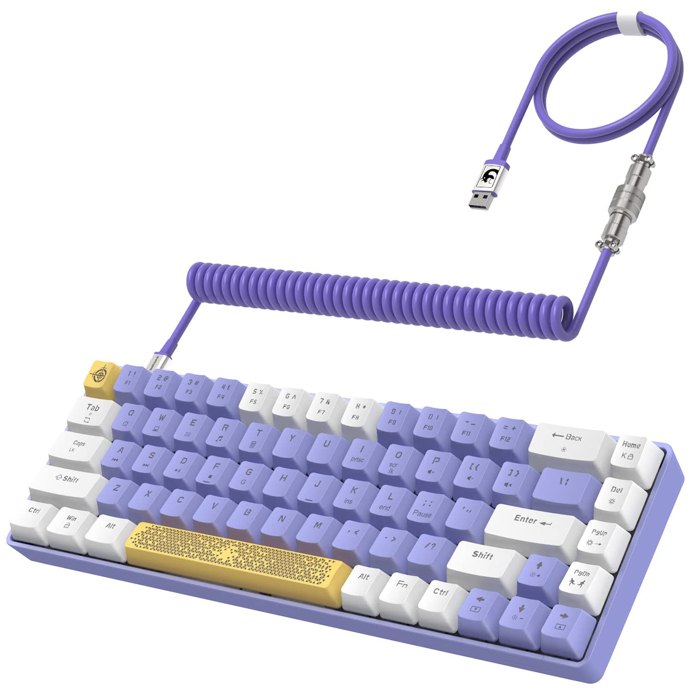 YINDIAO T8 60% Mechanische Gaming Tastatur,68 Tasten TKL Kompakt Layout,Kabelgebundene Tastatur,18 RGB Beleuchtung,Blauer Schalter,Anti-Ghosting,Pro USB-C Spiralkabel,für PC,MAC,PS4,Xbox -Lila