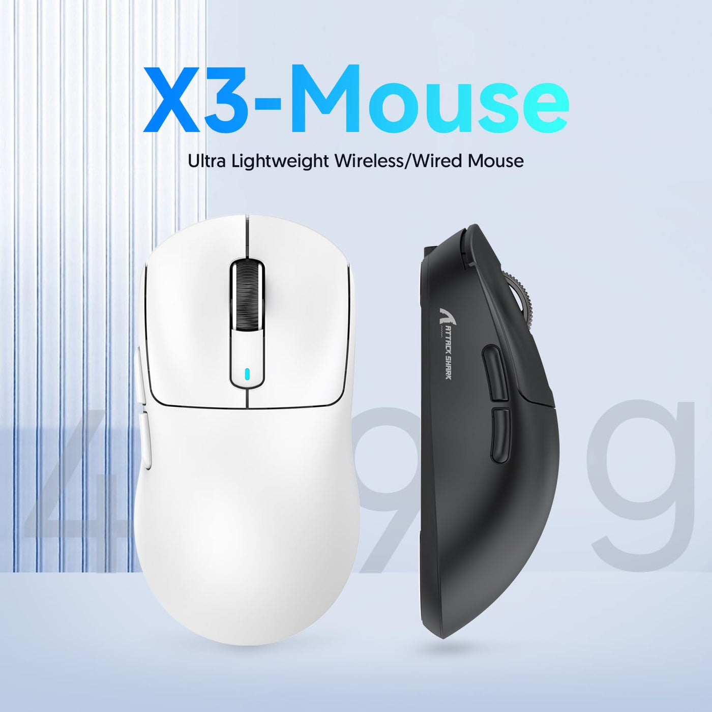 ATTACK SHARK X3 49g Ultralight Mouse, PixArt PAW3395 Gaming Sensor, BT/2.4G Wireless/Wired Gaming Mouse, 26000 DPI, 200 Hours Battery, Office Mice for Win11/Xbox/PS/Mac (White)