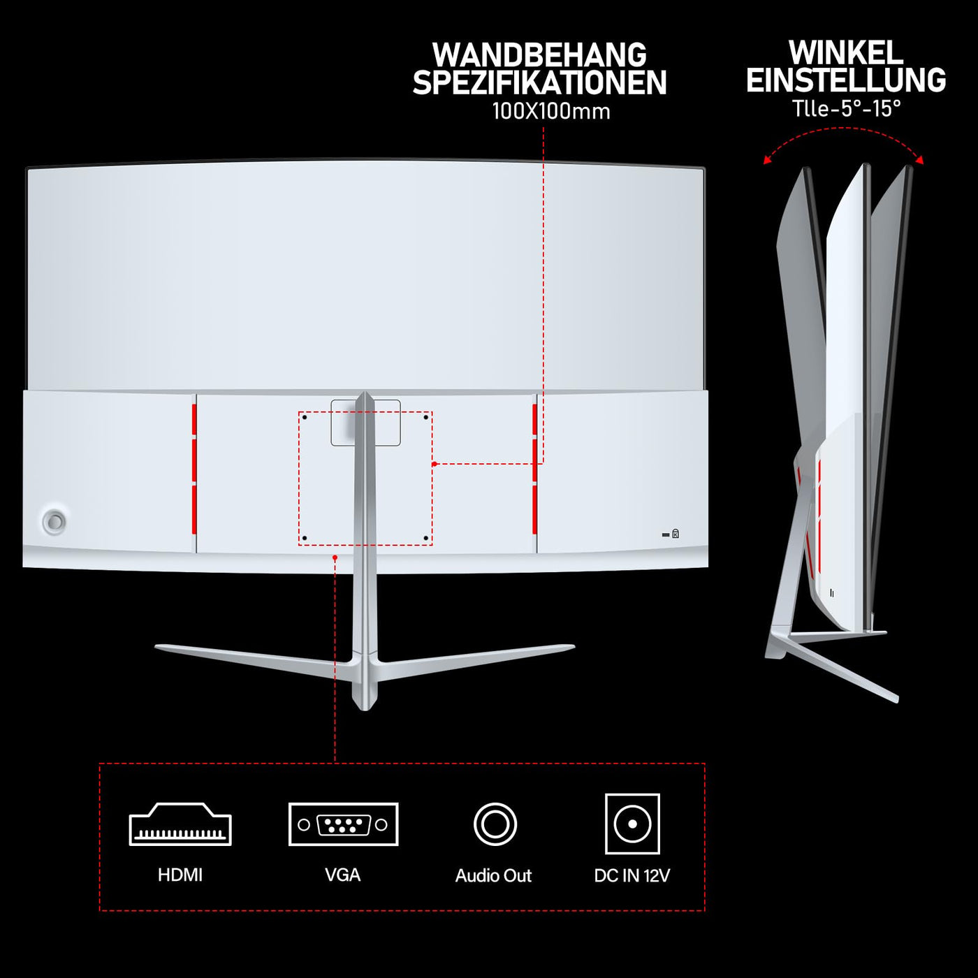 Gawfolk Curved Monitor 27 Zoll 100Hz mit Lautsprecher, 1800R Gebogen PC Bildschirm FHD 1080P, Weiß Computerbildschirm mit Eye Care Technologie HDMI VGA, unterstützt VESA