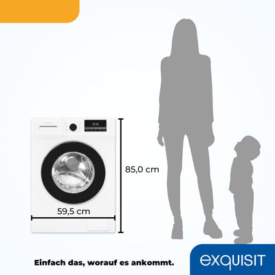 Exquisit Waschmaschine 8kg, Energieeffizienzklasse A, max. 1400 U/Min, Schnellprogramm, Startzeitvorwahl (3-24 Std.), Kindersicherung, Aquastop, ECO, 16 Waschprogramme, WA58014-340A weiss