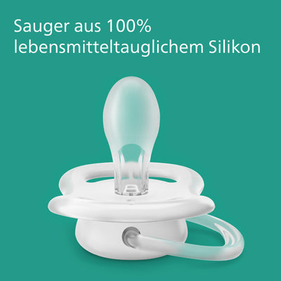 Philips Avent ultra air Schnuller - 4er Pack, BPA-freier, atmungsaktiver Schnuller für Babys von 0-6 Monaten, inklusive Transport- und Sterilisationsbox, grau/grün (Modell SCF085/65)