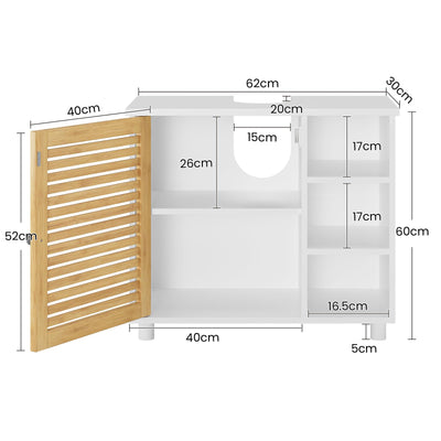 FORABAMB Waschbeckenunterschrank, Badezimmerschrank mit Bambustüren, 3 offene Fächer, viel Stauraum, Freistehend Badschrank Unterschrank, 62 x 30 x 60 cm