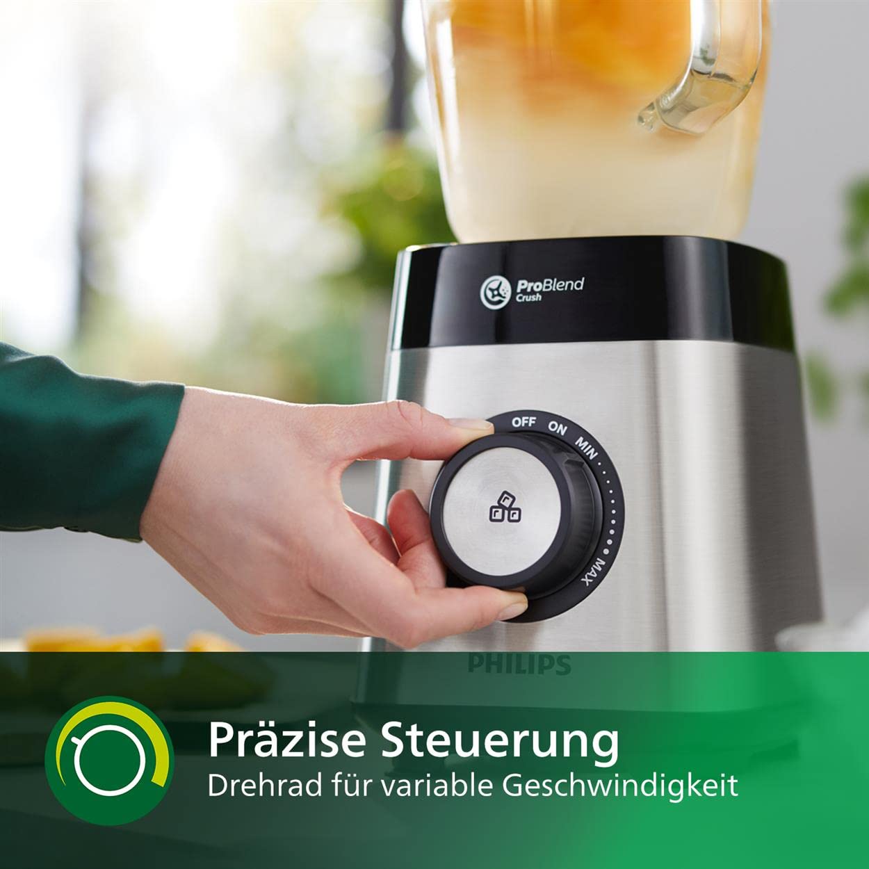 Philips Standmixer und Smoothie Maker – 1000W, 2-Liter-Glasbehälter, HomeID-App, variable Geschwindigkeit, ProBlend Crush, Trinkbecher (HR3573/90)