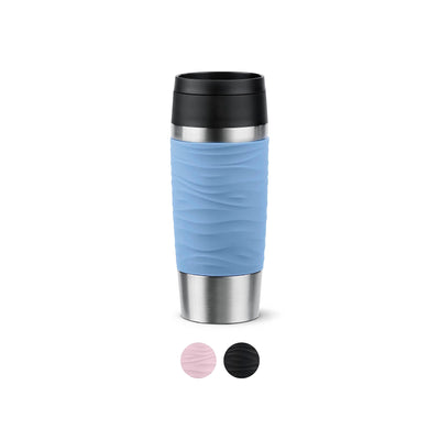 Emsa N20226 Travel Mug Wave Isolierbecher 0,5 Liter | neuer Komfort-Schraubverschluss | Edelstahl | 6h heiß und 12h kühl | 100% dicht | spülmaschinenfest | 360°-Trinköffnung | Pastellblau