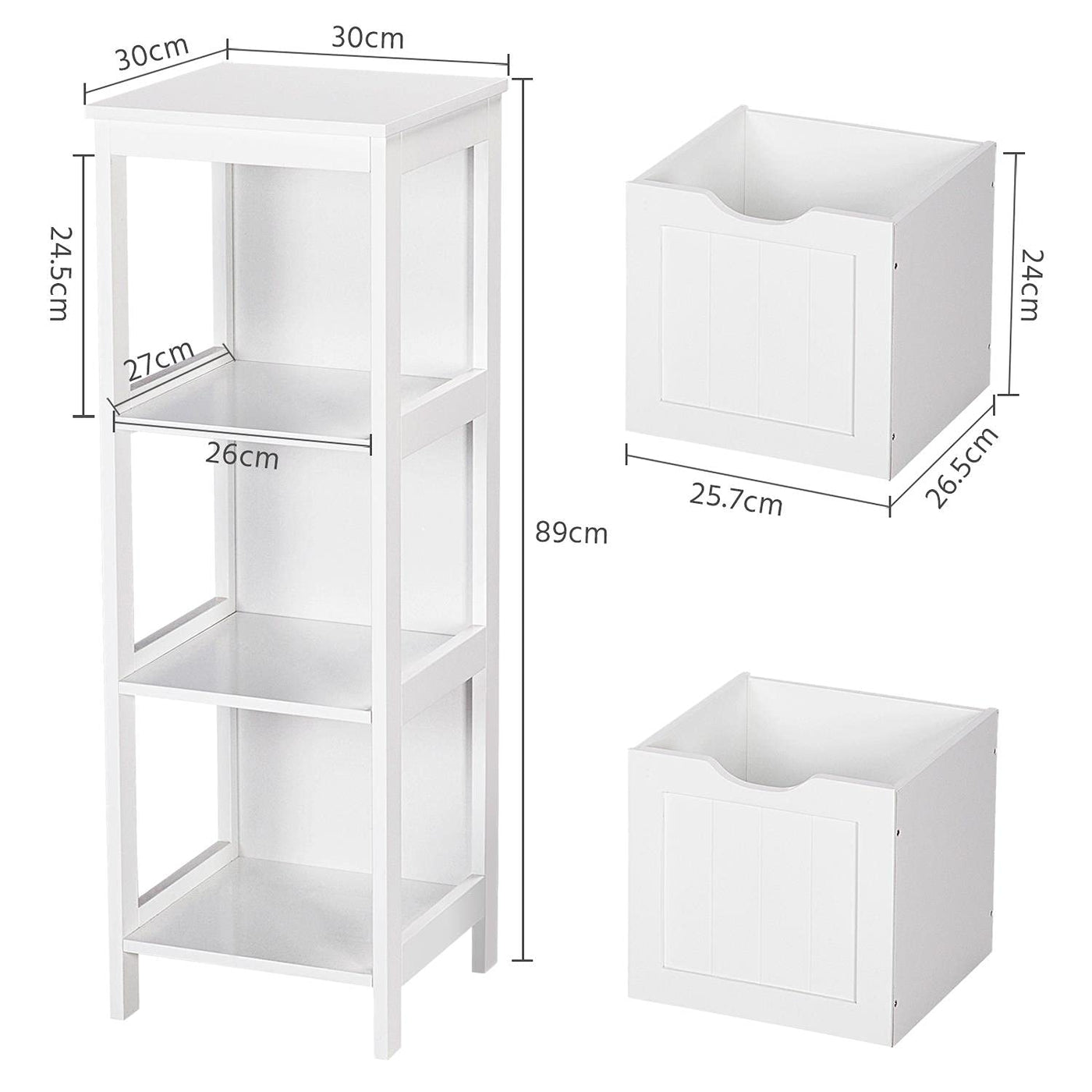 Yaheetech Badschrank, Badkommode, lackiertes Badregal weiß, Badezimmer Schrank mit abnehmbaren Schubladen, Nachtkommode, Eckkommode, 30x30x89cm LBH