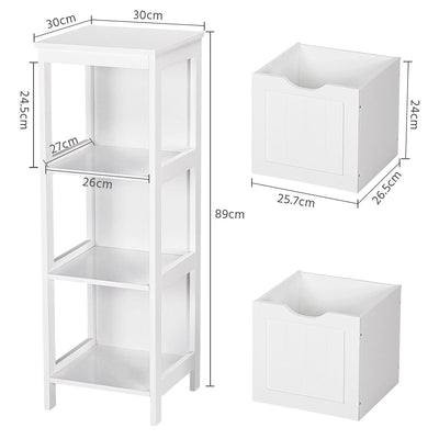 Yaheetech Badschrank, Badkommode, lackiertes Badregal weiß, Badezimmer Schrank mit abnehmbaren Schubladen, Nachtkommode, Eckkommode, 30x30x89cm LBH