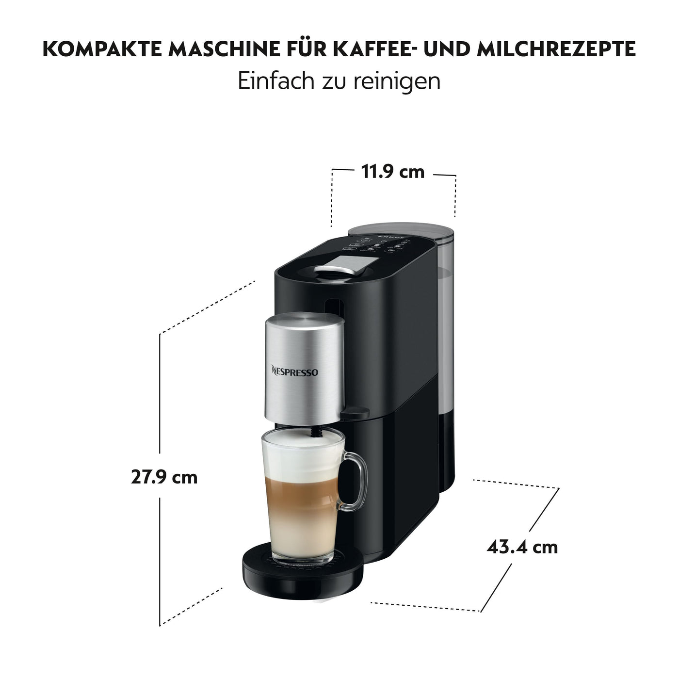 Krups XN8908 Nespresso Atelier Kaffeemaschine mit Milchaufschäumer | 1 L Wassertank | inkl. Glastasse+Kapseln | 19bar Druck | schwarz/ silber