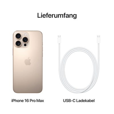 Apple iPhone 16 Pro Max 256 GB: 5G Handy mit Kamerasteuerung, 4K 120 Dolby Vision und einem großen Sprung bei der Batterielaufzeit. Funktioniert mit AirPods, Titan Wüstensand