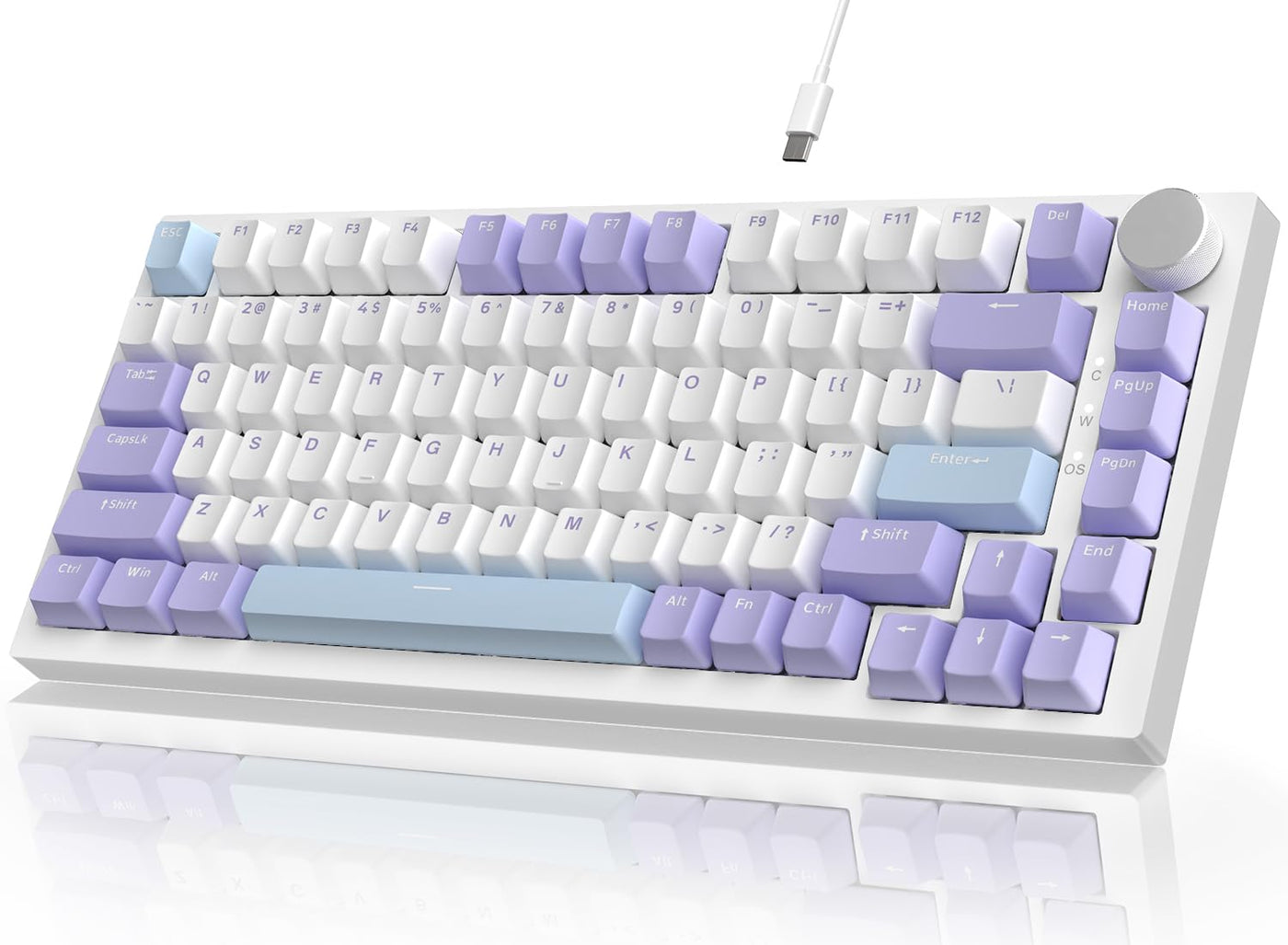 YINDIAO AK820 Mechanische Tastatur mit Knopf,75% ANSI-Layout,82 Tasten,Kabelgebundene Gaming-Tastatur,Verbesserte Dichtungsmontage,Hot Swappable,Custom Linearer Schalter,RGB-Licht,für PC,MAC (Lila)