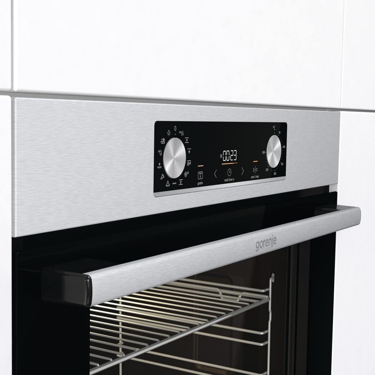 Gorenje OptiBake BOS 6737 E02X Einbau-Backofen / 77L / AquaClean/Heißluft/ExtraSteam/AirFry/PerfectGrill/Pizzamode 300°C/Edelstahl, Inox