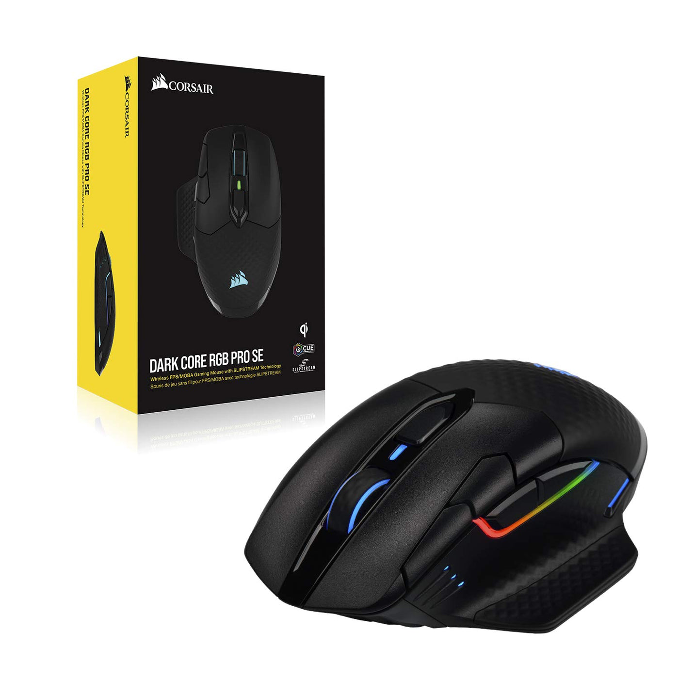 CORSAIR DARK CORE RGB PRO SE Wireless FPS/MOBA Gaming Maus Mit Qi Wireless Charging - 18.000 DPI - 8 Programmierbare Tasten - Sub-1ms - iCUE Kompatibel - PC, Mac, PS5, PS4, Xbox - Schwarz