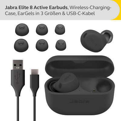 Jabra Elite 8 Active schnurlose In-Ear-Bluetooth-Kopfhörer mit adaptiver, hybrider aktiver Geräuschunterdrückung (ANC) und 6 eingebauten Mikrofonen, Wasser- und schweißresistent - Dunkelgrau